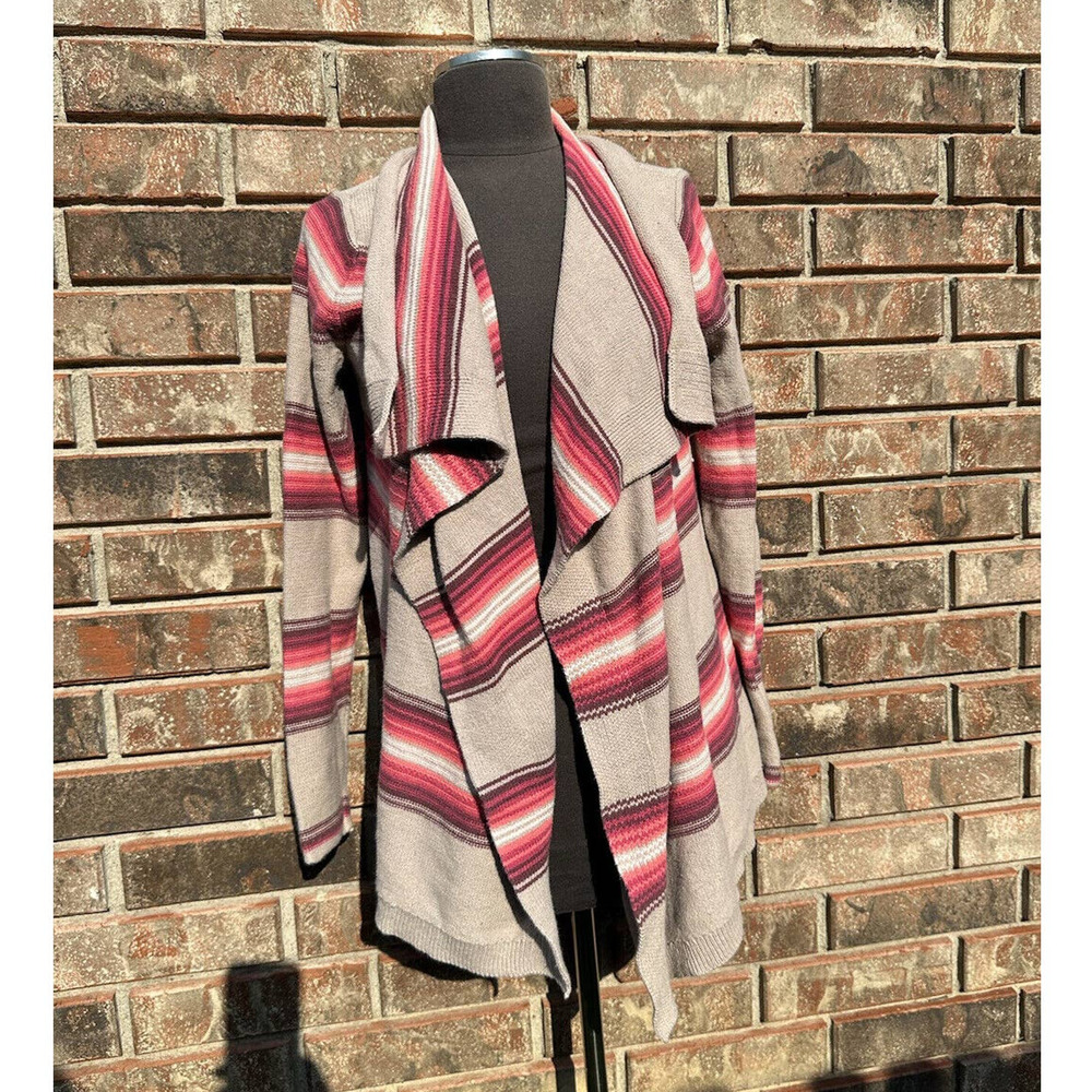 Old Navy Womens Cardigan Size Medium Brown Beige Red Cotton Blend Boho Striped